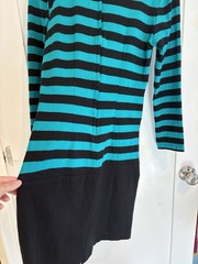Byer Too Knit Dress Vintage 80s Black Turquoise Diagonal Stripe Sz 9 10