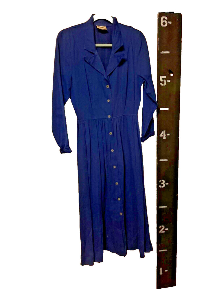 Garron Vintage Shirt Dress Blue Midi cotton but feels like rayon Sz S or 6