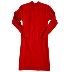 Pauline Trigère 1980s Red High-Necked Dolman Sleeve Sheath Dress Vintage Couture