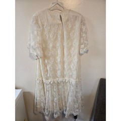 Vintage Gilberti Cream Floral Lace Drop Waist Dress Short Sleeve USA Made B4
