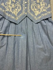 Vintage Lanz Originals Blue Chambray Midi Dress Vest Embroidery Cottagecore