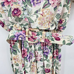 Vtg 80s Cottagecore Floral Lace Collar Midi Dress Size 6P Belted Shoulder Pads