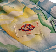 Vtg POMARE Tahiti Hawaii Maxi Dress Sleeveless Sunset Blue Green Yellow sz L