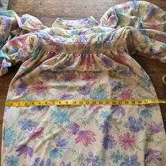 Vtg 70s Prairie Midi Dress M Purple Floral Gauze Knit Bib Dolman Balloon Sleeve