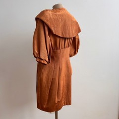 Victor Costa Vintage Party Dress Crytal Jewel Buttons sz 8 Copper 1980s Cocktail