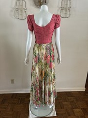 1930s 40s Rayon Crepe Dress Ruched Knot Bodice Floral Bias Skirt Talon Zip AS-IS