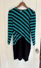 Byer Too Knit Dress Vintage 80s Black Turquoise Diagonal Stripe Sz 9 10
