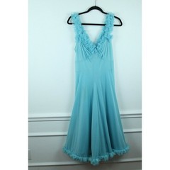 Vintage 60s Long Nightgown Blue Ruffle Coquette Size 38 Glam Babydoll Elegant