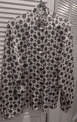VTG JH COLLECTIBLES White Blouse 8 GUC Black Red Diamond Foulard Long Sleeve