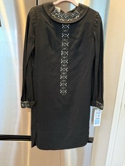 Vintage Alfred Werber St Louis Black Dress Lace Panel Collar Shift 60s 70s Style