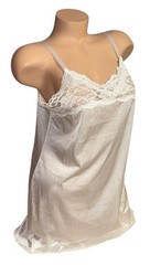 ESCAPADES White Shiny Satin Glossy Slip Dress Nylon Nightgown Womens M