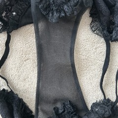Vtg Treasure from California By Faris-Black Lace Heart Shape String Bikini Sz 6