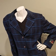 Vintage NOS Harve Benard Wool Jacket Blue And Black Plaid With Suede Collar 90s