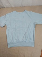 Vintage 80s Blue Blouson Blouse Buttons Banded Hem Dolman Sleeve Minimalist M