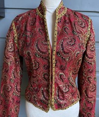 Vintage 70s Red & Gold Paisley Brocade Cropped Jacket- Studio 54, Disco-Size M