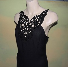 9/ 10 Vtg Jessica McClintock Black Lace Winged Bodice Goth Gown Dress 90s USA