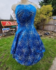 Rare VTG 50s FRANK USHER Blue Metallic Lightning/Branch/Neuron Jacquard Dress