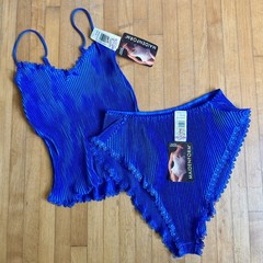 Vintage Maidenform Camisole Panties Set Hi Cut Fairycore Pleated Elegance Blue M