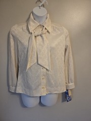 Vintage with Tags Off White Butte Knit Monochrome Print Blouse Tie 16