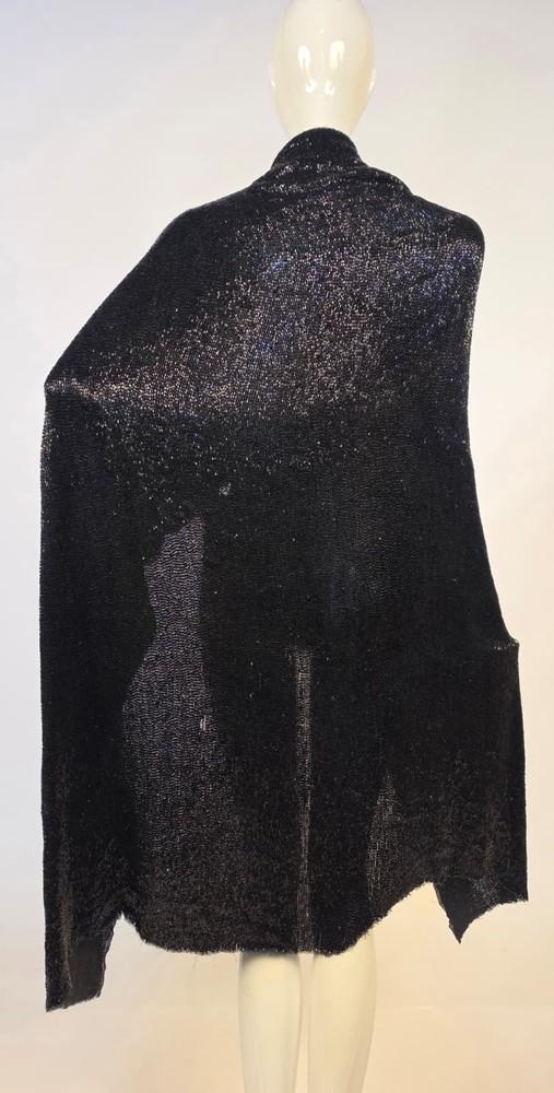 THE HEAVIEST! ANTIQUE 1920’S BLACK JET BEAD FABRIC PANEL FOR DRESS / CAPE