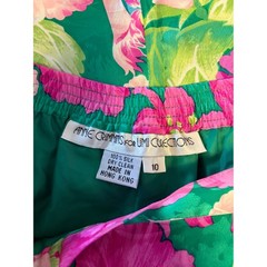 Anne Crimmins Umi Collections Skirt 10 Green Pink Floral Silk Vintage Pencil
