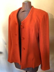 Vintage Retro Jacket Blazer 80s 90s Judy Hornby Wool Fitted Collarless Orange 12
