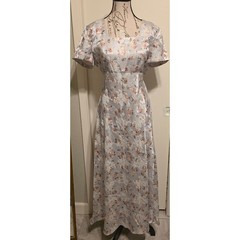 Vintage DBY Ltd Floral Jacquard Maxi Dress Blue Champagne Square Neck Sz 11