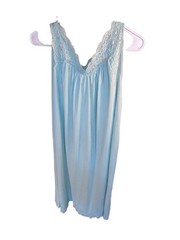 Vintage Shadowline Sleeveless Nylon Nightgown with Floral Lace Trim