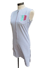 Vtg 60s 70s Mod Stripe Tunic Dress O-Ring Zipper Boho Nautical Side Slit Small