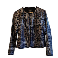 Bob Mackie Wearable Art Black and Silver Embroidered Short Jacket Womens Size 10
