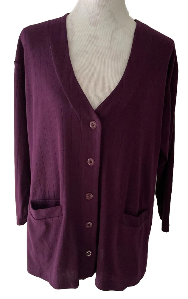 Plum Karen Scott Sweater Oversized Ribbed Cardigan Women’s Size PS NWT Retro 90s