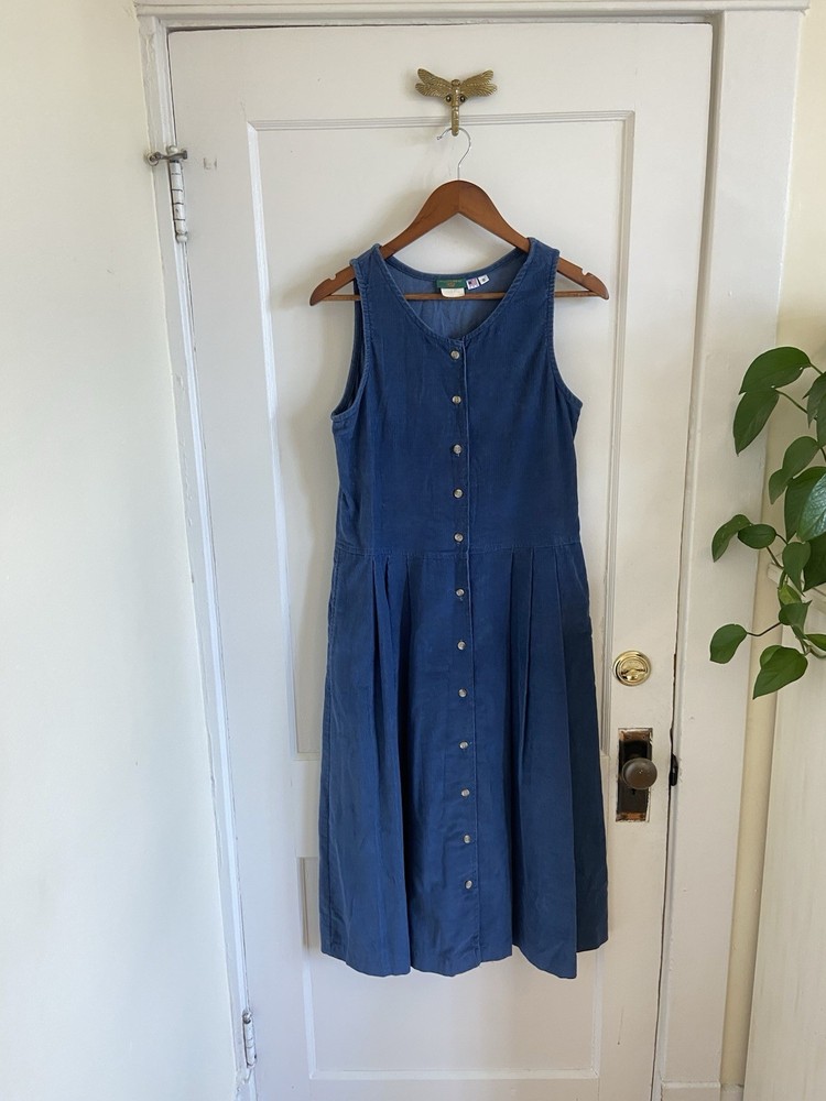 Vintage Willowbend Blue Corduroy Sleeveless Shirt Dress Made in USA 8
