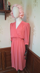 Vintage 1980s Grand Tier Pink Puff Sleeve Semi-Sheer Coquette Secretary Dress