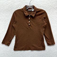 Y2K Vintage Henley Polo Top Medium Brown Bella Swan Preppy Fairy Whimsigoth