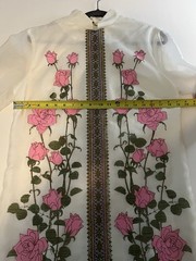1970s VTG Alfred Shaheen Cheongsam Maxi Dress White Pink Flowers Size 16 W/belt