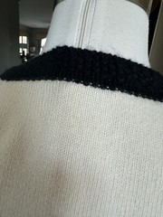 CHANEL Size 38 Cream Black Cashmere Contrast Trim Open Front Cardigan