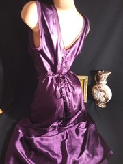 Vtg Satin Shiny Grape Purple Nightie Pleat Satin Nightgown Negligee