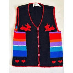 Vintage Baar & Beards Rainbow Striped Scottie Dog Heart Knit Sweater Vest Large