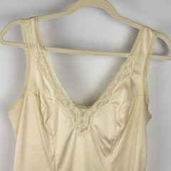 Vintage Nylon Camisole Greenco Maid Size 5 S Beige 60s 70s Lace Accents USA