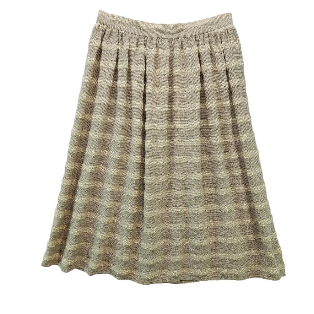 Womens Vintage Midi Skirt Tan Ivory Popcorn Stripe Size 7/8
