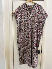 VTG 70s Block Print Festival Resortwear Indian Cotton Tunic Kimono Kaftan L