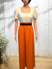 Vintage 1960s Orange Maxi Prairie Dress Cottagecore Puff Sleeve 32w L Heritage