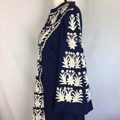 VTG Hand Embroidered Maxi Hostess Gown Dress 3/4 Bell Sleeves Knit 8-10 Bust 39″