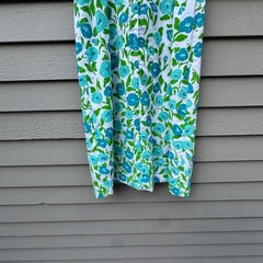 Vintage The Vested Gentress Floral Hand Screened Print Strap Dress Blue Green