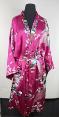 Vtg. Kaiyu Japanese Kimono Robe Women’s XXXL* Pink Fuchsia Belt Satin Long