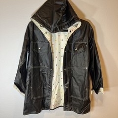 VTG 70s Items International Vinyl Raincoat S Hood Mod Black Slicker Jacket Snaps