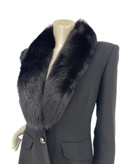 Vintage 90s Alberto Makali Black Fox Fur Collar Power Shoulder Blazer Jacket sm