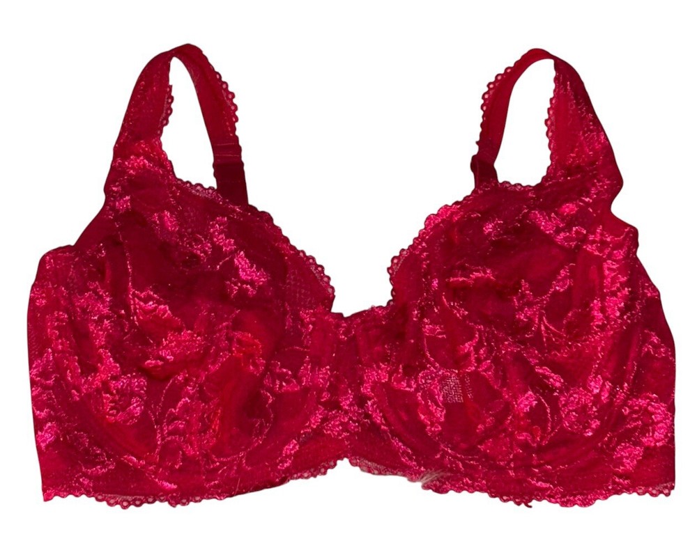 Avenue Body Red Shiny Lace Nylon Bra Womens 40DD NOS