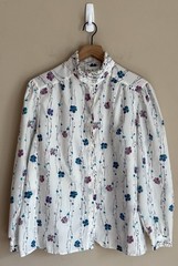 Vintage Blouse Top Floral 70s 80s Ruffle Polyester Womens Size 18 Lady Devon