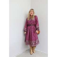 1970’s Vintage Silk Indian Import Full Balloon Sleeve Dress ~ Women’s XS SM MD